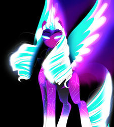 Size: 2284x2535 | Tagged: safe, artist:aztrial, imported from derpibooru, opaline arcana, alicorn, pony, spoiler:g5, spoiler:my little pony: make your mark, black background, dragonfire, female, g5, glowing, glowing eyes, glowing horn, high res, horn, magic, mare, markings, my little pony: make your mark, my little pony: make your mark chapter 2, simple background, solo