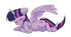 Size: 500x261 | Tagged: safe, artist:sleepysheepytea, imported from derpibooru, twilight sparkle, alicorn, feather, hoof tickling, simple background, solo, tickling, twilight sparkle (alicorn), white background