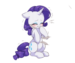 Size: 500x424 | Tagged: safe, artist:sleepysheepytea, imported from derpibooru, rarity, feather, simple background, solo, tickling, white background