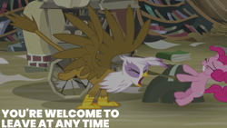 Size: 1920x1080 | Tagged: safe, edit, edited screencap, editor:quoterific, imported from derpibooru, screencap, gilda, pinkie pie, the lost treasure of griffonstone