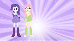 Size: 750x421 | Tagged: safe, imported from derpibooru, fluttershy, rarity, equestria girls, belt, boots, clothes, duo, eg stomp, high heel boots, shirt, shoes, skirt, socks
