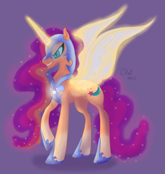 Size: 2194x2326 | Tagged: safe, artist:spicychaidoesart, imported from derpibooru, nightmare moon, sunny starscout, alicorn, pony, spoiler:g5, spoiler:my little pony: tell your tale, artificial wings, augmented, coat markings, concave belly, cosplay, costume, ethereal mane, ethereal tail, female, g5, high res, magic, magic wings, mare, my little pony: tell your tale, nightmare moon armor, nightmare night costume, nightmare sunny, nightmarified, race swap, raised hoof, slim, slit pupils, socks (coat markings), solo, sunnycorn, tail, tall, thin, wings