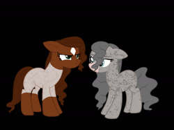 Size: 1280x960 | Tagged: safe, artist:sirensmut, imported from derpibooru, oc, oc only, oc:misty, oc:seraphina, earth pony, pony, black background, duo, duo female, ears back, female, grumpy, mare, ponified, simple background, unamused