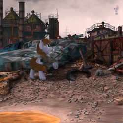 Size: 2000x2000 | Tagged: safe, artist:dddromm, imported from derpibooru, oc, oc only, oc:littlepip, pony, unicorn, fallout equestria, female, fillydelphia, high res, mare, pinkie pie balloons, pipbuck, power line, raised hoof, solo