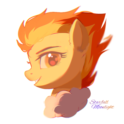 Size: 768x768 | Tagged: safe, artist:starfallmoonlight, imported from derpibooru, spitfire, pegasus, pony, bust, female, fire, mare, simple background, solo, white background