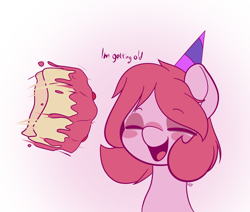 Size: 2528x2140 | Tagged: safe, artist:alexsc112, imported from derpibooru, oc, oc:magenstar, earth pony, pony, birthday, cake, food, hat, motion lines, party hat, solo