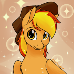 Size: 512x512 | Tagged: safe, artist:maravor, imported from derpibooru, oc, oc only, oc:firey ratchet, pegasus, pony, bust, hat, male, pegasus oc, solo