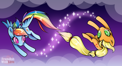 Size: 3500x1900 | Tagged: safe, artist:loverashley, imported from derpibooru, applejack, rainbow dash, earth pony, pegasus, pony, duo, female, infinity symbol