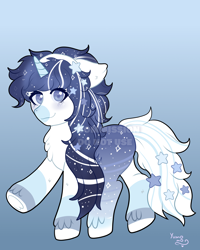 Size: 1600x2000 | Tagged: safe, artist:yumomochan, imported from derpibooru, oc, oc only, pony, unicorn, commission, digital art, female, fluffy, full body, headband, mare, solo, stars