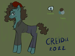 Size: 1600x1200 | Tagged: safe, artist:creida, imported from derpibooru, oc, earth pony, pony, clothes, cutie mark, ponysona, reference sheet, simple background, solo