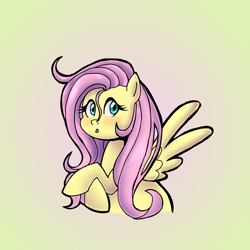Size: 2500x2500 | Tagged: safe, artist:nyctophelia, imported from derpibooru, fluttershy, pegasus, pony, blushing, bust, crossed hooves, female, high res, looking at you, mare, open mouth, orange background, simple background, solo, spread wings, stray strand, three quarter view, wings