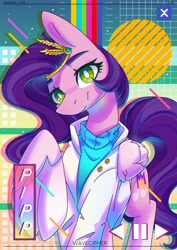 Size: 2480x3508 | Tagged: safe, artist:wavecipher, imported from derpibooru, pipp petals, pegasus, pony, abstract background, adorapipp, clothes, cute, female, g5, jacket, looking at you, mare, solo, white pupils