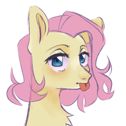 Size: 3189x3189 | Tagged: safe, artist:lazycatnya, imported from derpibooru, fluttershy, pegasus, pony, alternate hairstyle, bust, chest fluff, high res, looking at you, short mane, simple background, solo, tongue out, white background