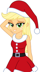 Size: 3607x6487 | Tagged: safe, artist:emeraldblast63, imported from derpibooru, applejack, human, equestria girls, arm behind head, christmas, female, hat, holiday, lidded eyes, santa hat, simple background, solo, transparent background