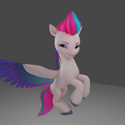 Size: 1920x1920 | Tagged: safe, imported from derpibooru, zipp storm, pegasus, pony, 3d, adorazipp, bust, colored wings, concave belly, cute, eyebrows, female, flying, g5, gray background, grin, mare, multicolored wings, my little pony: a new generation, simple background, slim, smiling, solo, spread wings, thin, wings