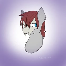 Size: 1280x1280 | Tagged: safe, artist:foxx_grey_art, imported from derpibooru, oc, oc:aspen, earth pony, bust, heterochromia, male, purple background, simple background, skull, solo