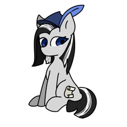 Size: 1280x1280 | Tagged: safe, artist:foxx_grey_art, imported from derpibooru, oc, earth pony, black mane, hat, simple background, sitting, solo, white background