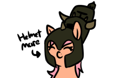 Size: 502x319 | Tagged: safe, artist:neuro, imported from derpibooru, oc, oc only, oc:helmet mare, pony, cute, eyes closed, female, helmet, mare, runescape, simple background, smiling, solo, towering pillar of hats, white background
