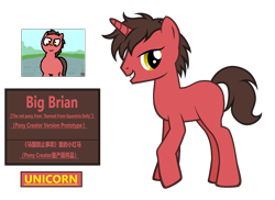 Size: 3774x2754 | Tagged: safe, artist:equestria secret guard, imported from derpibooru, oc, oc only, oc:big brian, pony, unicorn, banned from equestria daily, pony creator, chinese, horn, male, simple background, solo, stallion, transparent background, unicorn oc