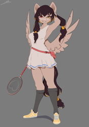 Size: 2800x4000 | Tagged: safe, artist:skitsroom, imported from derpibooru, oc, oc only, oc:mayata, anthro, pegasus, plantigrade anthro, clothes, pegasus oc, shoes, socks, solo, tennis racket