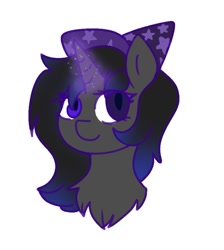 Size: 720x804 | Tagged: safe, artist:foxx_grey_art, imported from derpibooru, oc, pony, unicorn, black coat, black mane, hat, heterochromia, magic, simple background, white background