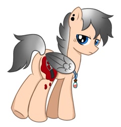Size: 471x491 | Tagged: safe, artist:foxx_grey_art, imported from derpibooru, oc, oc only, oc:colin grey, pegasus, pony, blue eyes, looking back, pegasus oc, simple background, solo, standing, white background, wings