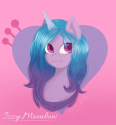 Size: 929x1000 | Tagged: safe, artist:foxx_grey_art, imported from derpibooru, izzy moonbow, pony, unicorn, bust, female, g5, mare, simple background, solo