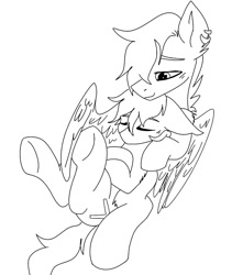 Size: 884x1000 | Tagged: safe, artist:foxx_grey_art, imported from derpibooru, oc, oc only, oc:black fox, oc:colin grey, earth pony, pegasus, pony, earth pony oc, hug, lying down, monochrome, pegasus oc, sleeping, smiling, wings