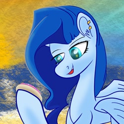 Size: 2048x2048 | Tagged: safe, artist:starfall119, imported from derpibooru, oc, oc only, pegasus, pony, ear piercing, earring, jewelry, open mouth, open smile, piercing, smiling, solo