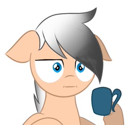Size: 505x494 | Tagged: safe, artist:foxx_grey_art, imported from derpibooru, oc, oc only, oc:colin grey, pegasus, pony, :i, blue eyes, cup, i mean i see, pegasus oc, simple background, solo, white background