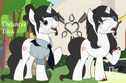 Size: 6100x4000 | Tagged: safe, artist:pencilsparkreignited, imported from derpibooru, oc, oc only, oc:delusive bliss, pony, unicorn, alternate expressions, alternate hairstyle, black mane, blood, blue eyes, blue shirt, broken glasses, carving, carvings, church, clothes, cult, cult leader, far cry 5, glasses, hair bun, handkerchief, long tail, male, messy mane, reference sheet, scar, scarf, scarred, simple background, stallion, stallion oc, stubble, symbol, tail, white coat