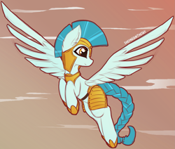 Size: 1569x1332 | Tagged: safe, artist:shepardinthesky, imported from derpibooru, pegasus, pony, armor, braid, braided tail, commission, female, flying, guardian angel (g4), guardsmare, mare, royal guard, royal guard armor, sketch, solo, spread wings, tail, wings