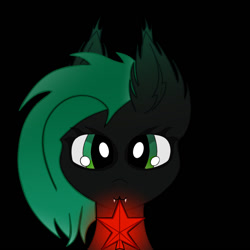 Size: 748x748 | Tagged: safe, artist:mint sunset, imported from derpibooru, oc, oc:mint sunset, bat pony, earth pony, pony, 2022, :3, bust, cute, dark background, dark skin, ear fluff, eyebrows, female, looking at you, mare, simple background, solo