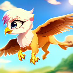 Size: 1024x1024 | Tagged: safe, editor:paracompact, imported from derpibooru, gilda, griffon, ai assisted, ai content, cute, flying, generator:purplesmart.ai, generator:stable diffusion