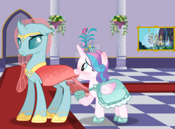 Size: 1280x940 | Tagged: safe, artist:hate-love12, imported from derpibooru, ocellus, princess flurry heart, alicorn, changedling, changeling, changedling queen, clothes, dress, older, older flurry heart, older ocellus, shoes