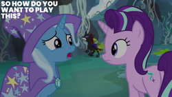 Size: 4400x2475 | Tagged: safe, edit, edited screencap, editor:quoterific, imported from derpibooru, screencap, pharynx, starlight glimmer, trixie, to change a changeling