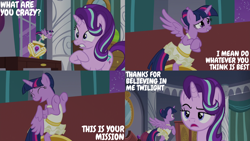 Size: 4400x2475 | Tagged: safe, edit, edited screencap, editor:quoterific, imported from derpibooru, screencap, starlight glimmer, twilight sparkle, alicorn, pony, unicorn, a royal problem, ballerina, tutu, twilarina, twilight sparkle (alicorn)