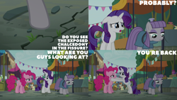 Size: 4400x2475 | Tagged: safe, edit, edited screencap, editor:quoterific, imported from derpibooru, screencap, colton john, levon song, lucky breaks, maud pie, neigh sayer, pegasus olsen, peggy holstein, pinkie pie, rarity, earth pony, pony, unicorn, the gift of the maud pie, female, mare