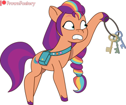 Size: 4000x3337 | Tagged: safe, artist:frownfactory, imported from derpibooru, sunny starscout, earth pony, pony, spoiler:g5, spoiler:my little pony: tell your tale, spoiler:tyts01e29, bag, dangling, dragon dad, female, fluttershy's cutie mark, g5, key, mane stripe sunny, mare, my little pony: tell your tale, rainbow dash's cutie mark, saddle bag, show accurate, simple background, solo, transparent background, twilight sparkle's cutie mark, vector