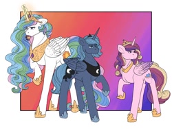 Size: 512x384 | Tagged: safe, artist:binibean, imported from derpibooru, princess cadance, princess celestia, princess luna, alicorn, pony, female, food, glowing, glowing horn, horn, magic, tea, telekinesis, trio