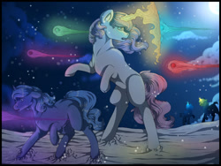 Size: 1280x960 | Tagged: safe, artist:binibean, imported from derpibooru, princess celestia, princess luna, pony, unicorn, glowing, glowing horn, horn, magic, race swap, unicorn celestia, unicorn luna, younger