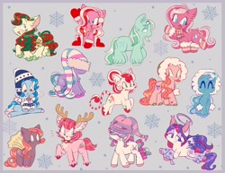 Size: 3040x2350 | Tagged: safe, artist:sidruni, imported from derpibooru, candy cane (g3), ice crystal, snow'el, snowflake (g3), winter wish, clydesdale, deer, earth pony, flutter pony, pegasus, pony, reindeer, :o, abstract background, antlers, bell, bell collar, bow, bundled up, candy, candy cane, chibi, chilly breezes, chocolate, clothes, cloven hooves, collar, cute, female, food, g1, g3, goggles, halo, hat, holly, hood, hot chocolate, jolly lolly, leonine tail, male, mare, marshmallow, marshmellow coco (g3), mittens, mountain boy ponies, mug, open mouth, open smile, reindeerified, ribbon tail, skii goggles, smiling, sno-glo, snow, snow'el ii, snowflake, species swap, stallion, swirly tail, tail, tail bow, unshorn fetlocks, winter, winter hat, winter outfit