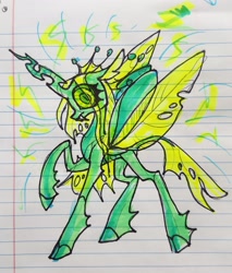 Size: 1902x2232 | Tagged: safe, artist:creeate97, imported from derpibooru, queen chrysalis, changeling, changeling queen, lined paper, solo, traditional art