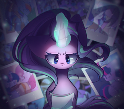 Size: 2400x2100 | Tagged: safe, artist:miryelis, imported from derpibooru, screencap, applejack, fluttershy, pinkie pie, rainbow dash, rarity, starlight glimmer, twilight sparkle, alicorn, earth pony, pegasus, pony, unicorn, crying, glowing, glowing horn, horn, magic, magic aura, mane six, paper, photo, sad, shadow, solo, sparkles, telekinesis, twilight sparkle (alicorn), unicorn twilight, windswept mane