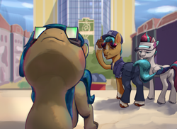 Size: 3024x2198 | Tagged: safe, artist:ciborgen, imported from derpibooru, hitch trailblazer, zipp storm, earth pony, pegasus, pony, blaze (coat marking), butt, clothes, coat markings, dat ass, distracted boyfriend meme, facial markings, female, folded wings, funny, g5, hitchbutt, hoof heart, implied hitchzipp, implied shipping, implied straight, lip bite, lookie uppie, looking back, looking up, male, mare, meme, plot, police uniform, ponified meme, rad-visor, raised hoof, socks (coat markings), stallion, sunglasses, underhoof, unshorn fetlocks, wings, zippbutt