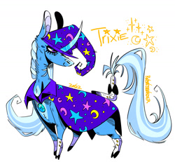 Size: 1566x1448 | Tagged: safe, artist:robotdisorder, imported from derpibooru, trixie, pony, unicorn, cape, clothes, curved horn, hat, horn, simple background, solo, spats, trixie's cape, trixie's hat, white background