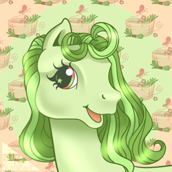 Size: 2000x2000 | Tagged: safe, artist:katarablankart, imported from derpibooru, oc, oc only, butterfly, earth pony, pony, bust, earth pony oc, g3, grass, portrait, solo