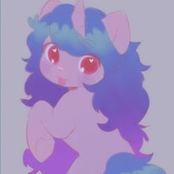 Size: 1500x1500 | Tagged: safe, artist:horseyuris, imported from derpibooru, izzy moonbow, pony, unicorn, :p, blushing, cute, female, g5, gray background, heart, heart eyes, izzybetes, looking at you, looking back, looking back at you, mare, simple background, solo, tongue out, underhoof, wingding eyes