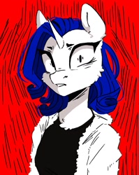 Size: 1326x1665 | Tagged: safe, artist:melodylibris, imported from derpibooru, rarity, anthro, unicorn, cheek fluff, female, mare, red background, simple background