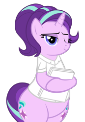 Size: 4500x6496 | Tagged: safe, alternate version, artist:mrvector, derpibooru exclusive, imported from derpibooru, starlight glimmer, pony, unicorn, absurd resolution, alternate hairstyle, bedroom eyes, bipedal, chubby, clothes, cute, female, glimmerbetes, hind legs, legs together, lidded eyes, mare, one eye closed, paper, simple background, smiling, solo, suit, the ass was fat, transparent background, wide hips, wink